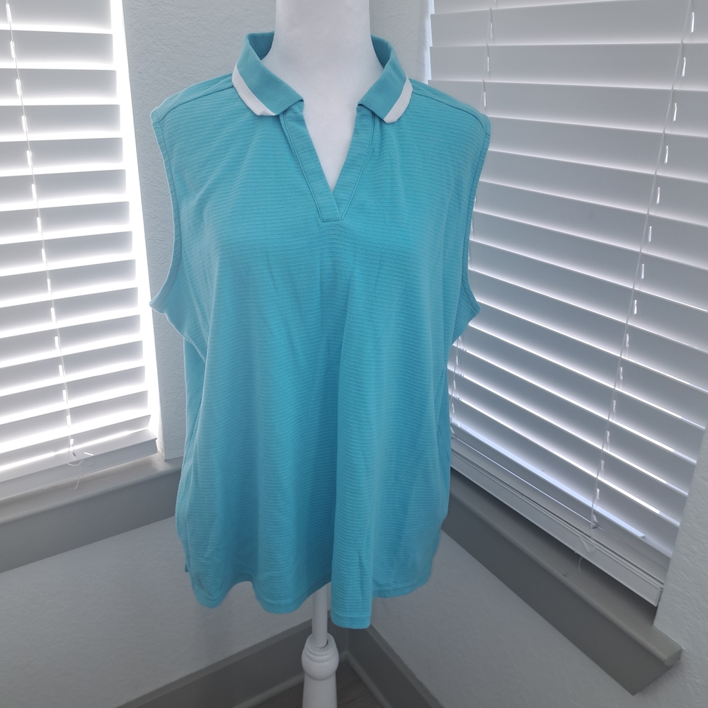 Liz Claiborne Aqua Sleeveless Polo Blouse